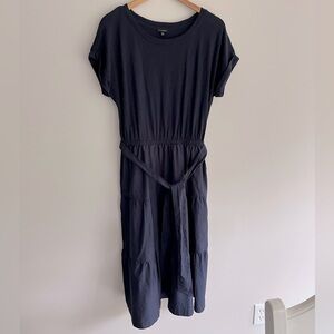 Talbots Dark Blue Elastic Tie Waist Midi Dress Medium